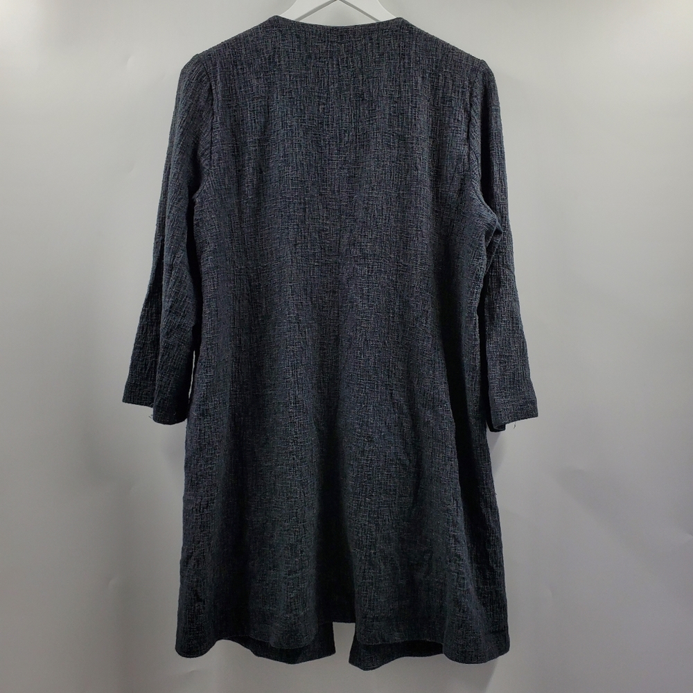 Eileen Fisher Blue Gray Textured Open Trench Coat Cotton Blend - Picture 4 of 6